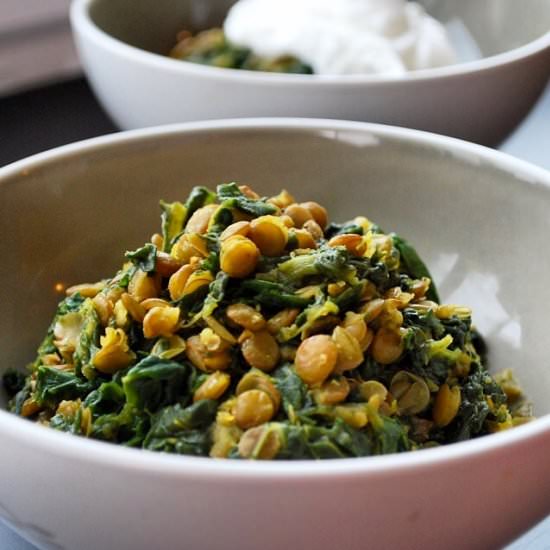 Braised Lentils with Spinach - Recipe photo by ahueats