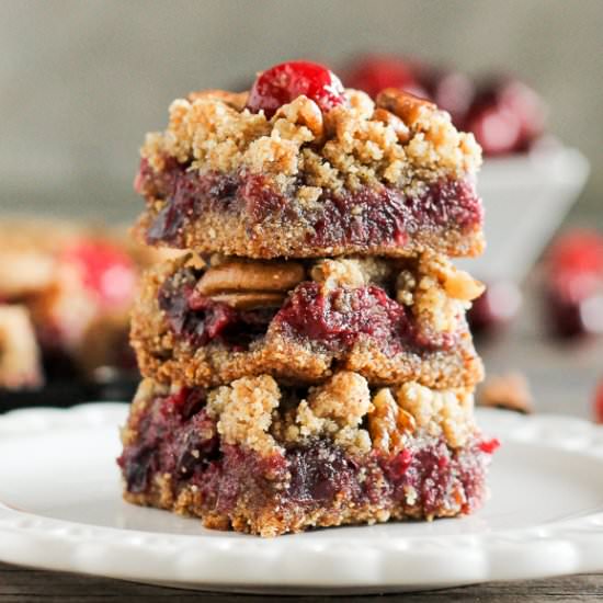 Paleo Cranberry Crumb Bars - Recipe photo by bakerita