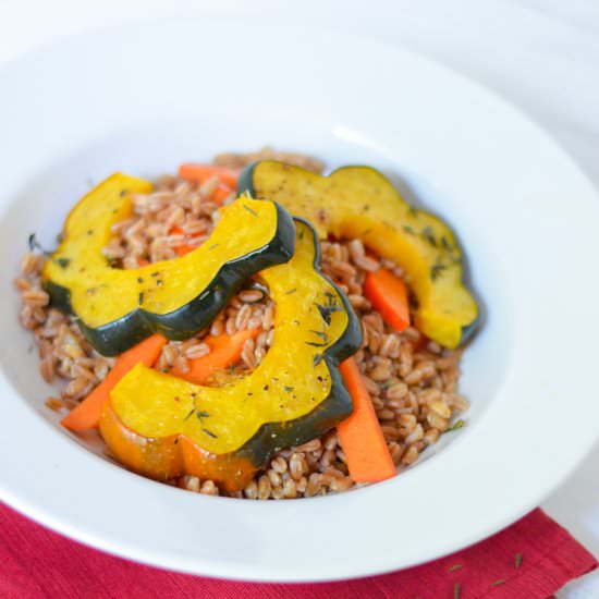 Roasted Squash + Persimmon Farro - Recipe photo by lucismorsels