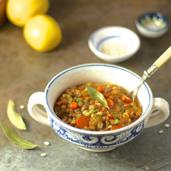 Zesty Greek Lentil and Barley Soup - Recipe photo by marilenaskitchen