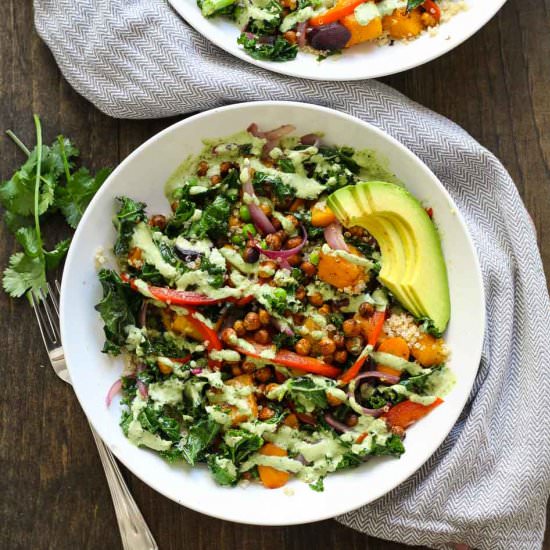 Warm Tahini Kale and Quinoa Bowl - Recipe photo by thegirlonbloor