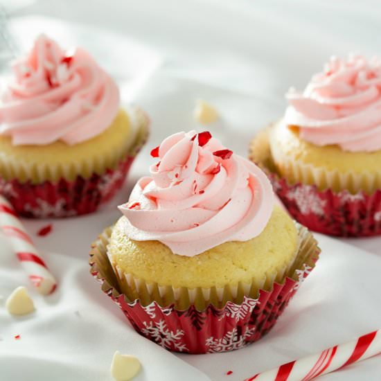White Chocolate Candy Cane Cupcakes - Recipe photo by The Chunky Chef
