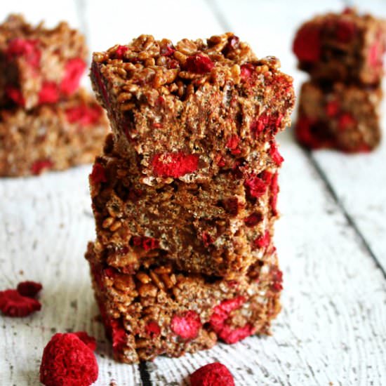 Chocolate Raspberry Crispy Treats - Recipe photo by thehealthyfamilyandhome