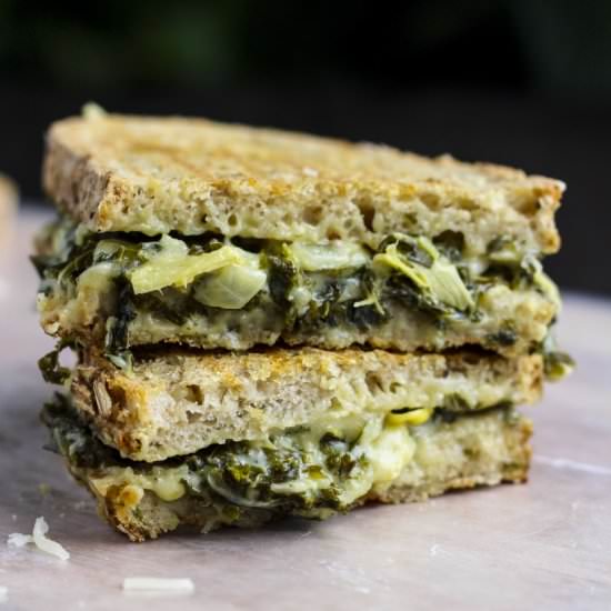 Spinach Artichoke Dip Grilled Cheese - Recipe photo by Stacey Homemaker