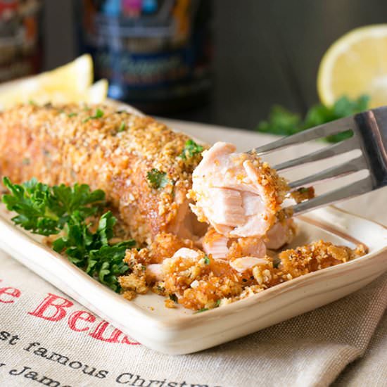 BBQ Ritz Cracker Crusted Salmon - Recipe photo by slapyodaddybbq