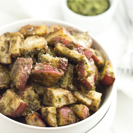 Pesto Parmesan Potatoes - Recipe photo by EvolvingTable