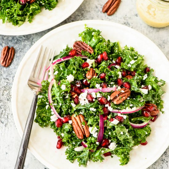Winter Kale Salad with Pomegranate - Recipe photo by wellplated