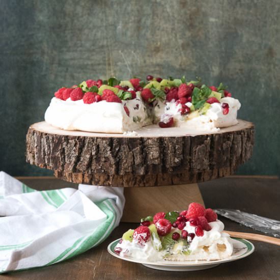 Pavlova with Kiwi and Pomegranate - Recipe photo by boulderlocavore