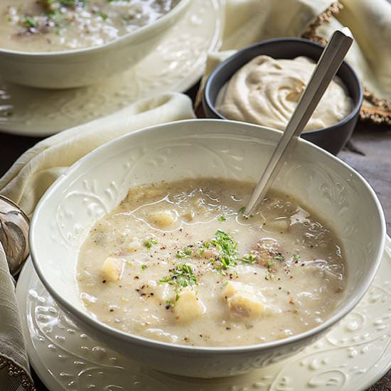 Vegan Cheesy Potato Cabbage Soup. - Recipe photo by Rawmazing