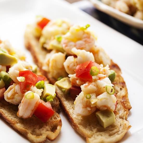 Tomato and Avocado Shrimp Crostini - Recipe photo by justalittlebitofbacon