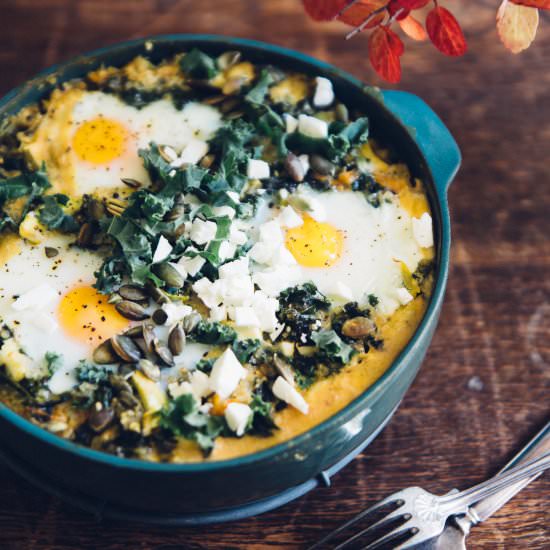 Green Shakshuka with quinoa & feta - Recipe photo by cashewkitchen