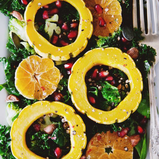 Festive salad with roasted delicata - Recipe photo by FoodPornVeganStyle