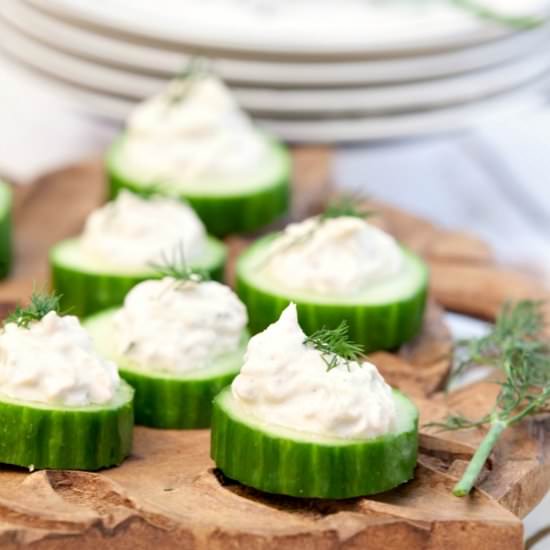 Cucumbers with Salmon Mousse - Recipe photo by Food Done Light