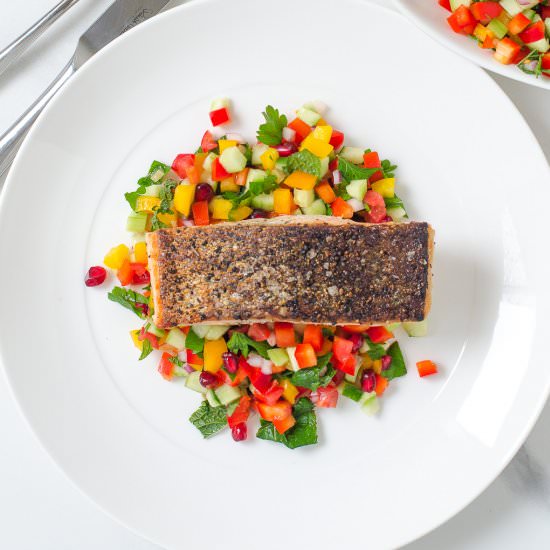 Israeli Salad with Salmon - Recipe photo by asweetmuddle