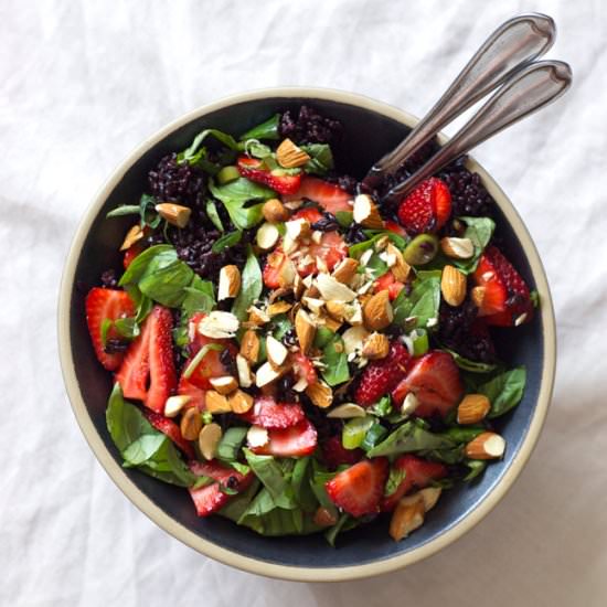Strawberry & Basil Black Rice Salad - Recipe photo by homespun capers