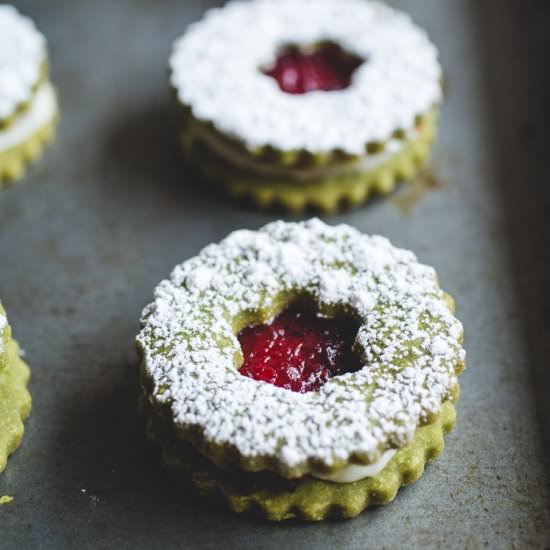 Cranberry Matcha Shortbread Cookies - Recipe photo by butterlustblog