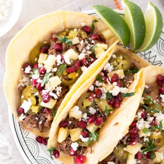 Pomegranate Pulled Pork Tacos - Recipe photo by cakenknife