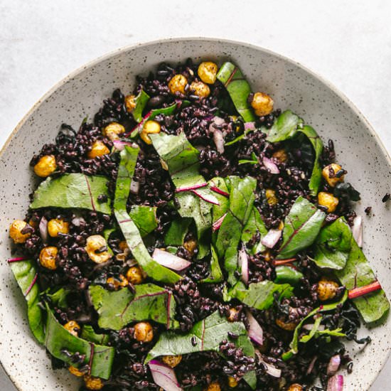 Black Rice and Beet Green Salad - Recipe photo by rootingthesun