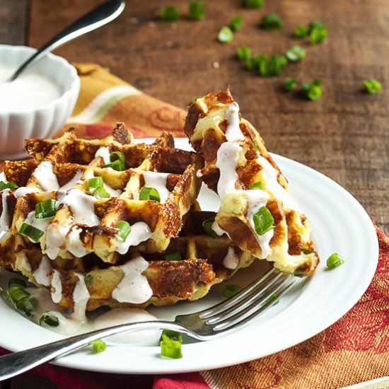 Loaded Mashed Potato Waffles - Recipe photo by justalittlebitofbacon
