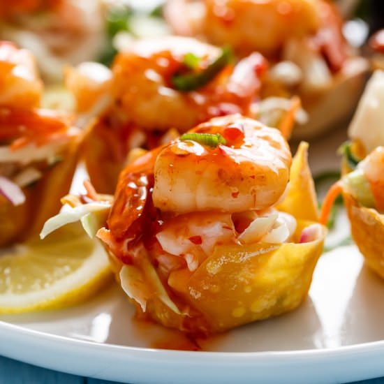 Garlic Shrimp Salad Wonton Cups - Recipe photo by Cafe Delites