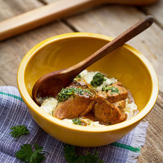 Stewed Pork with Creamed Hominy - Recipe photo by SippitySup