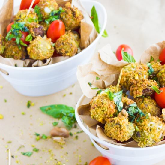 Pistachio Fried Caprese Bites - Recipe photo by two.purple.figs