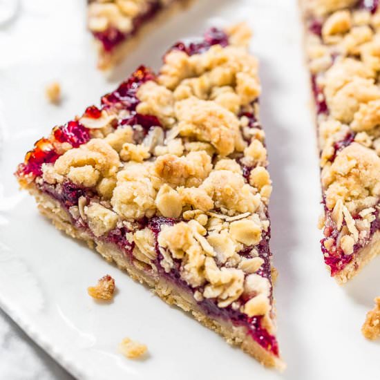 Raspberry Oatmeal Crumble Bars - Recipe photo by Averie