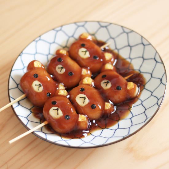 Rilakkuma Mitarashi Dango - Recipe photo by Yukitchen