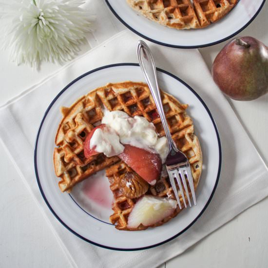 Chestnut Waffles with Poached Pears - Recipe photo by kitchendoor