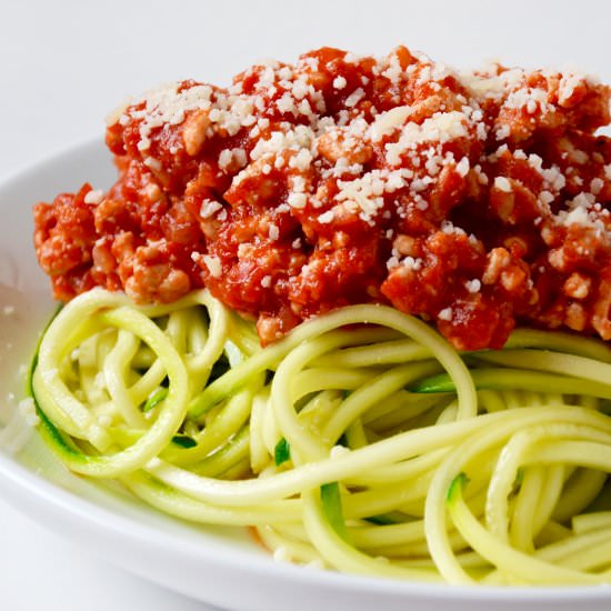 Turkey Bolognese Zucchini Noodles - Recipe photo by justataste
