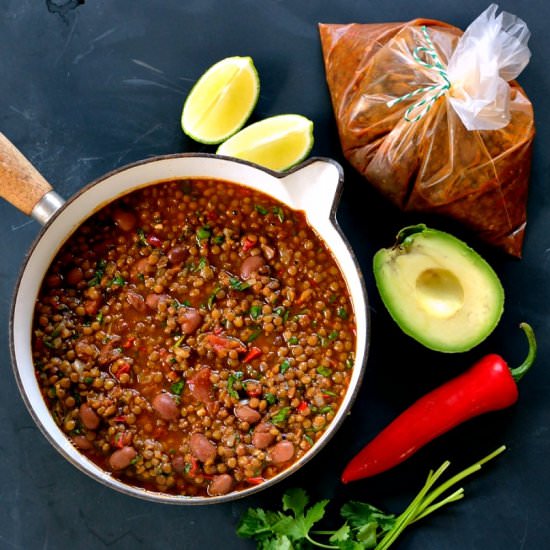 Slow-Cooked Borlotti Bean Chili - Recipe photo by thevegspace