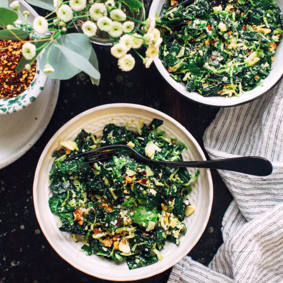 Kale and Brussels Sprout Salad - Recipe photo by Kitchen Konfidence