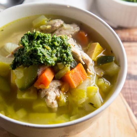 Tuscan Chicken Soup With Pesto - Recipe photo by forageddish