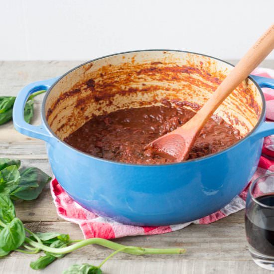 Red Wine Tomato Sauce - Recipe photo by My Three Seasons