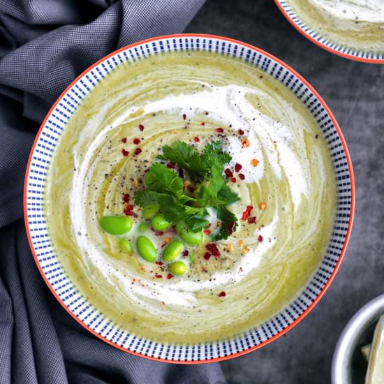 Pea, Edamame, Chili and Coconut Soup - Recipe photo by supergoldenbakes