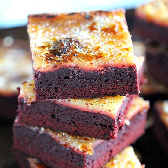 Red Velvet Creme Brûlée Brownies - Recipe photo by peasandpeonies