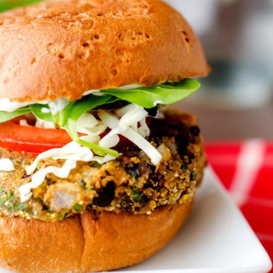 Black Bean, Quinoa and Cheddar Burger - Recipe photo by wendypolisi