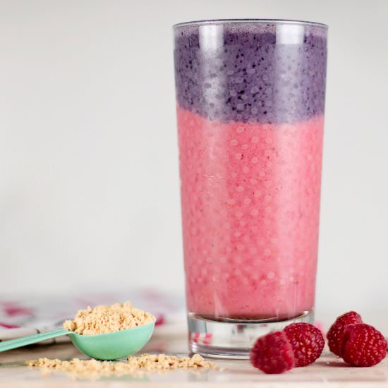 Layered Peanut Butter Berry Smoothie - Recipe photo by xoxoBella