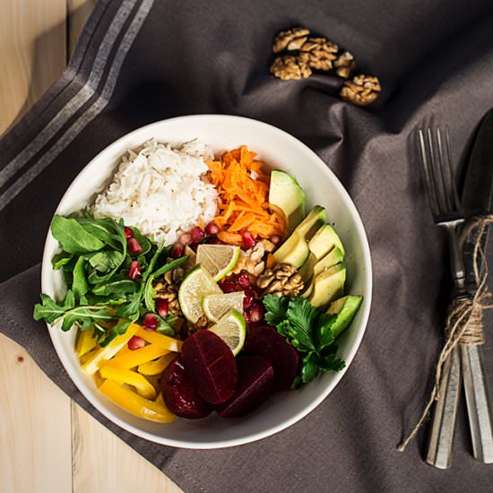 Vegan super food bowl with rice - Recipe photo by cookingcatrin