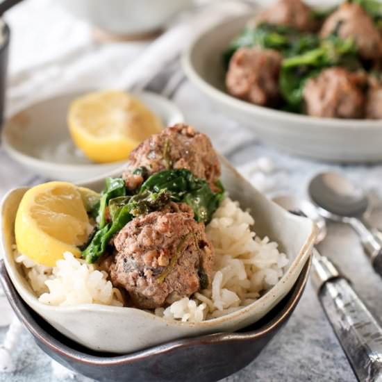 Syrian Lemony Spinach + Meatballs - Recipe photo by FashionEdible