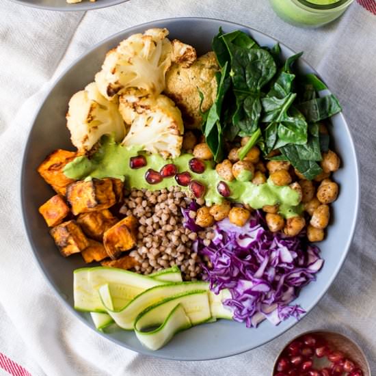 Goodness bowl with a green sauce - Recipe photo by lazycatkitchen