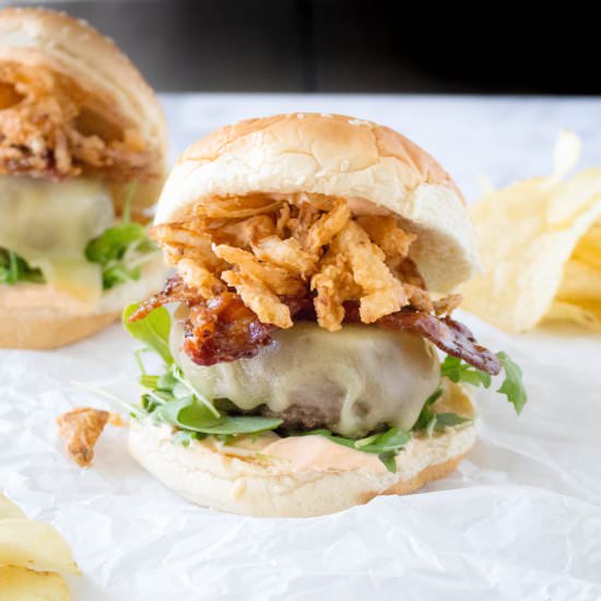 Burgers with Stout Glazed Bacon - Recipe photo by yestoyolks