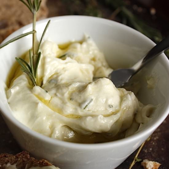 Rosemary Olive Oil Goat Cheese Spread - Recipe photo by wildflourblog