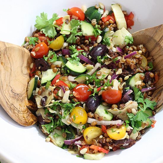Greek Spelt Berry Salad - Recipe photo by DorasDailyDish