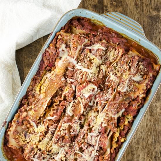 Vegan Cheesy Lentil Lasagna - Recipe photo by VeggiePrimer