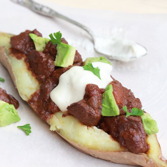 Loaded Sweet Potatoes w/ Chili - Recipe photo by nurturemygut