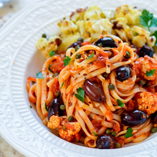 Roasted Cauliflower Pasta Puttanesca - Recipe photo by ChefDeHome