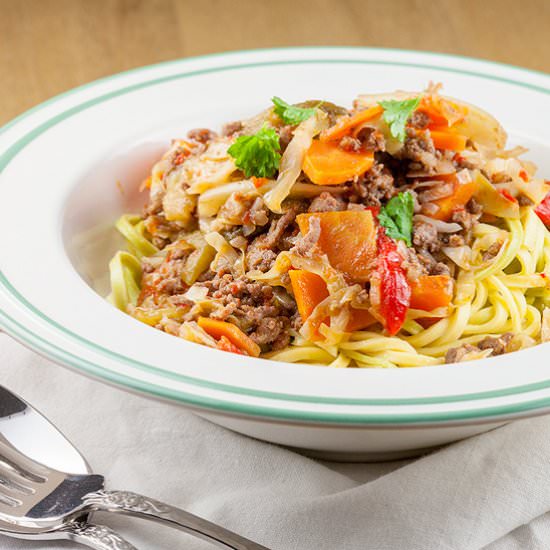 Beefy Roasted Bell Pepper Pasta - Recipe photo by ohmydish