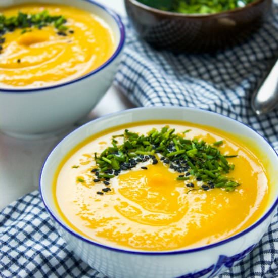 Saffron sweet potato bisque - Recipe photo by VibrantFoodStories