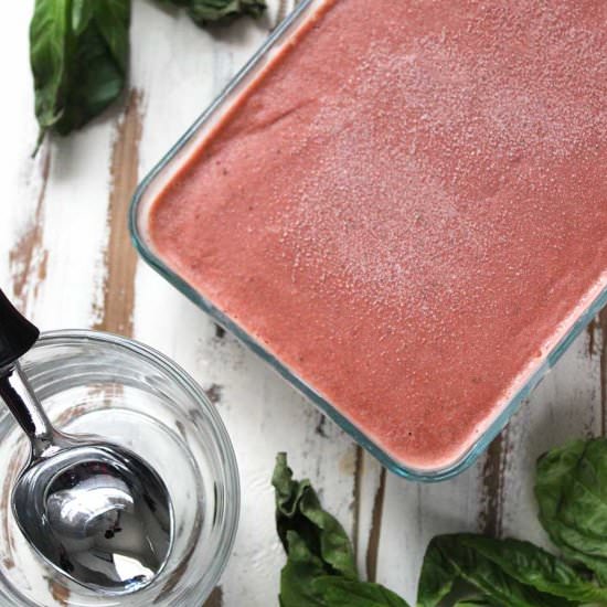 Strawberry-Basil Balsamic Ice Cream - Recipe photo by acleanplate